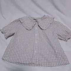 petit main ベージュ系チェック 半袖シャツ 80
