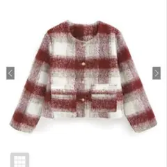 GRL gn358 チェック柄シャギージャケット レッド
