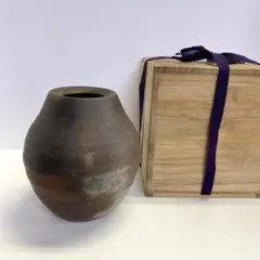 美品 備前焼 木元忠志作 壷 花器 花瓶 22cm 木箱入 インテリア 美術品