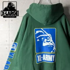 【入手困難】X-LARGE×ARMY☆パーカー 限定コラボ バックロゴ肉厚袖ロゴ