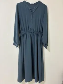 GLACIER ワンピース ロング丈 L 長袖 Vネック ウエストゴム 春秋