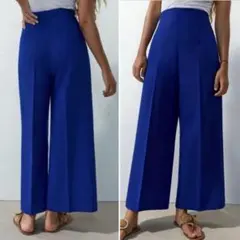 美品 ZARA ザラ ハイウエスト ワイドパンツ Lサイズ 大きめ ゆったり 青