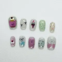 クマ　デザート　アイス リボン　ほし　カップケーキネイルチップ 現品。即購入OK