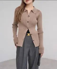 BONJOUR SAGAN　ボンジュールサガン　 襟付きフレアスリーブリブニット