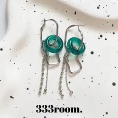 クリアグリーン リング チェーン フープピアス