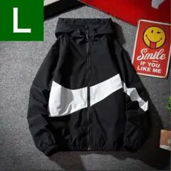 大人気 マウンテンパーカー　黒 メンズ　L ブラック　ナイロンパーカー　韓国