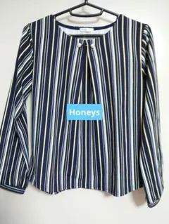 ハニーズ　Honeys　ブラウス　カットソー　仕事用　ネイビー　ストライプ