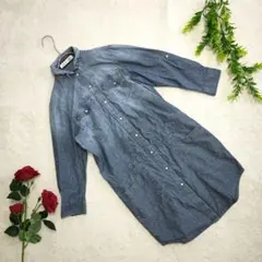 COMME CA ISM コムサイズム【M】デニム青 シャツデニム長袖ワンピース