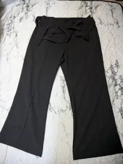 ブラック ワイドパンツ リボンベルト　大きいサイズ