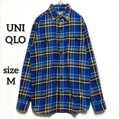ユニクロ　UNIQLO M メンズネルシャツ M 青・黄・茶チェック　胸ポケット