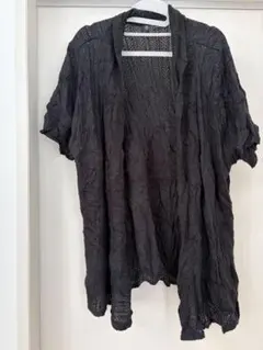 一点ものELEMENTZ カーディガン 【2X 】黒 レース編み