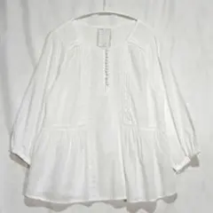 【セペ】トップス/ペプラムブラウス/刺繍レース/ホワイト/体型カバー