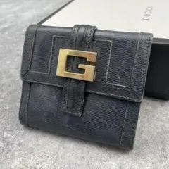 GUCCI グッチ　折り財布　黒　ブラック　G金具　ゴールド　レザー