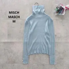 ミッシュマッシュ タートルネック リブニット　袖パール　水色　フェミニン　上品