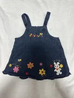 ミキハウス デニム ジャンバースカート うさぎ 刺繍