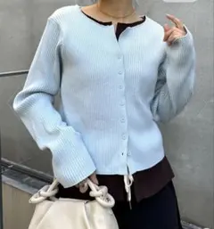 【マイナス3kg見え】レイヤードライクマルチウェイ配色リブニットカーデ5940円のサムネイル