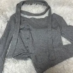 長袖ニット セーター グレー amood SHEIN シズニルック ネクタイ付き