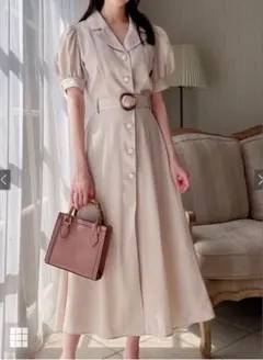 ベルト付きパフスリーブフレアシャツワンピース k9096a