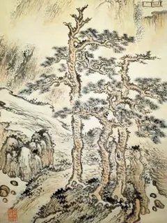 とても古い　南画　掛軸　曾山　掛け軸　山水画 とても古い 南画 掛軸 曾山 掛け軸 山水画 - メルカリ