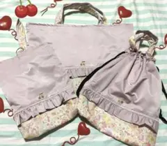 光沢あり くすみ紫 さくらんぼ 手提げ 上履き袋 体操着袋 入園 入学 女子