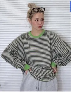 新品❤︎おなつさん popupooボーダープルオーバー グリーン　M