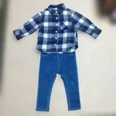 無印良品　ベビー　チェック柄　シャツ　ロングパンツ　セット　80