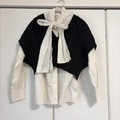 SNIDEL ケーブル編み ニットベスト 黒 シャツセット