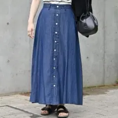 ベーセーストック　ボタン　フレアスカート　春夏　デニム　スカート　ロングスカートのサムネイル