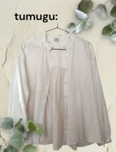 tumugu: ツムグ フリル付きシャツ ブラウス シャツ 長袖 アイボリー