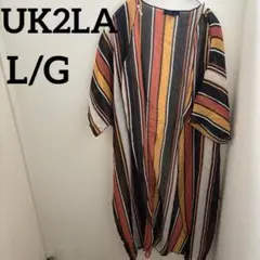 UK2LA【L/G】ストライプ カーディガン 半袖 ロング丈 レディース 古着