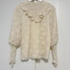 ノンノンドール♢長袖ブラウス カットソー 綿100% 花柄 シアー レース 