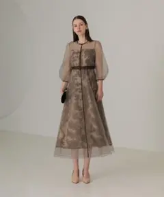 【美品】LEJA チュールパイピングリーフベルトAラインドレスワンピース