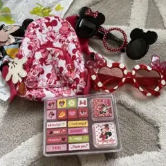 ディズニーリゾート ミニー4点セット スタンプ サングラス リュック型 定期入れ