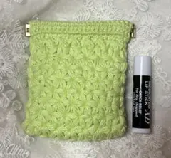 バネ口ポーチ　リーフ編み　花柄　ハンドメイド　 編み物