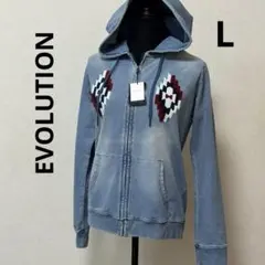 【新品】EVOLUTION デニム調 ジップアップパーカーオルテガ刺繍 L