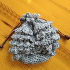 【ハンドメイド】フリル付きブルーグレー巾着袋