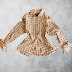 y2k vintage チェックシャツ オレンジ×ダークブラウン ネルシャツ風