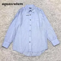 【美品】aquascutum 長袖ボタンダウンシャツ 水色 総柄