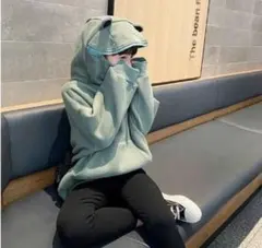 カエルフード付きトレーナー ミントグリーン