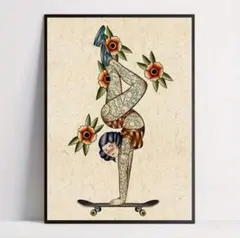 Ａ3アートポスター　タトゥー　インテリア　アメリカン　スケボー　ディスプレイ