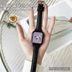 【新品】AppleWatch ブラック レザー バンド アップルウォッチ 黒