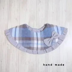 671　ベージュチェック✕グレーフリルリボン