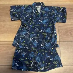 紺色 花柄 コットン甚平 90cm