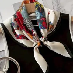 花柄馬デザイン シルク風 スカーフ 高級感 上品 イベント 卒業入学