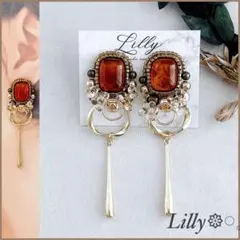 746 大ぶり/アンティーク/ゴールド/ビーズ刺繍//ロングピアス/ハンドメイド