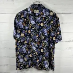 シ*4様 日本製 レーヨン麻 花柄 アロハシャツ L 紺 プロクラブ セレクショのサムネイル