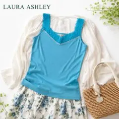 LAURA ASHLEY レース タンクトップ ノースリーブ M 水色のサムネイル