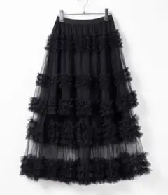 【ブラック】チュールティアード チュールフリルスカート　二重　モード系　ゴスロリ