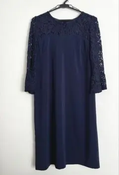 お呼ばれドレス ネイビー レース袖 ひざ丈