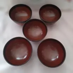 天然木のお椀　漆塗り　5客　未使用品